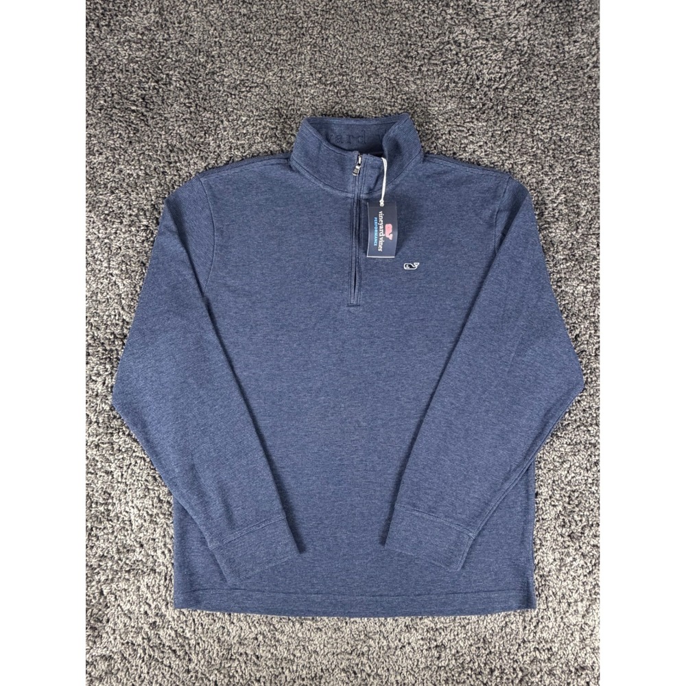 Vineyard Vines Mens Saltwater Quarter Zip Pullover Deep Bay Blue 1K003600-976 L